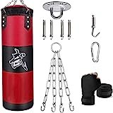 ZERUIDM Sacco da Boxe Appeso, Non-Riempito Sacchi Pugilato Kickboxing per Adulti Bambini, Sacchi Duri da Boxe Pesante con Gancio Catena, Bende da Boxe, Allenamento per MMA Muay Thai Karatè Taekwondo