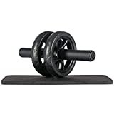 Ultrasport addominali trainer AB Ruota, AB Rullo, trainer muscoli addominali salvaspazi per casa, ideale anche come trainer fitness aiutarti perdere peso, doppi rulli e tappetin per ginocchia, ‎Nero