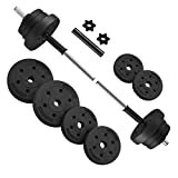 SONGMICS Set di Manubri 2 in 1, 2 Manubri Regolabili 2 x 10 kg, con Barra Bilanciere Extra in Acciaio, Rivestimento di Plastica, Allenamento Esercizio Fitness, Palestra a Casa, Nero SYL20HBK