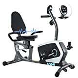 ISE Cyclette Orizzontale Magnetico con Sella Regolabile,Recumbent Ergometro Ideale per Allenamento di Recupero,Sensori di Pulsazione Integrati,Regolabile Resistenza,Max.120 kg,Supersilenzioso,SY-6801