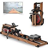 JOROTO Vogatore ad Acqua per casa, Vogatore Pieghevole in Legno di Quercia Capacità di Peso di 150kg con Monitor Bluetooth, Supporto per Tablet, Cintura per Frequenza Cardiaca