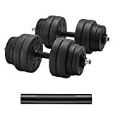 SONGMICS Set di Manubri, con Barra Bilanciere Extra, 30 kg, Peso Regolabili, per Uomini e Donne, Allenamento Esercizio Fitness Sollevamento Pesi in Palestra a Casa, 1 Paio, Nero SYL30HBK