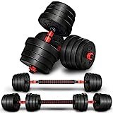 RE:SPORT Set di manubri 2 in 1 30kg | Set di manubri regolabili | Manubri corti e lunghi | Chiusure a stella e tubo di collegamento