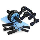 TOMSHOO 5-in-1 Fitness Workout Set - AB Wheel Roller Addominali +2 Maniglie per Flessioni + Corda per Saltare + Pinza Mano + Tappetino Fitness per Uomo/Donna Fitness