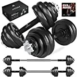 Amonax 30KG Pesi Palestra manubri Regolabili (15kg Coppia), Set Bodybuilding Attrezzi bilanciere con Dischi ghisa per Home Gym. Kit Sport Ideale per l'allenamento a casa, Dumbbells pesetti Fitness