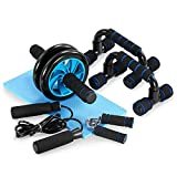 TOMSHOO 5-in-1 Fitness Workout Set - AB Wheel Roller Addominali +2 Maniglie per Flessioni + Corda per Saltare + Pinza Mano + Tappetino Fitness per Uomo/Donna Fitness