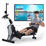 Vogatore Pieghevole per casa YM ROW 1000, Silenzioso Ergonomico Robusto e Compatto, 8 livelli, Bluetooth + APP Coach Allenamento e Video (Kinomap), Binario Scorrimento Alluminio, Display Multifunzione