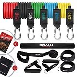 BRANK SPORTS® Set di fasce elastiche fitness con maniglie | Attrezzi palestra multifunzione da 5 a 70 kg di resistenza | Kit palestra casa con 13 accessori | E-book allenamento gratuito da scaricare