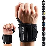 Fitgriff® Polsiere Palestra - Professionali Fasce da Polso - Donna & Uomo - Polsini Palestra, Gym, Bodybuilding, Crossfit, Calistenics, per Sollevamento Grossi Pesi (Black)